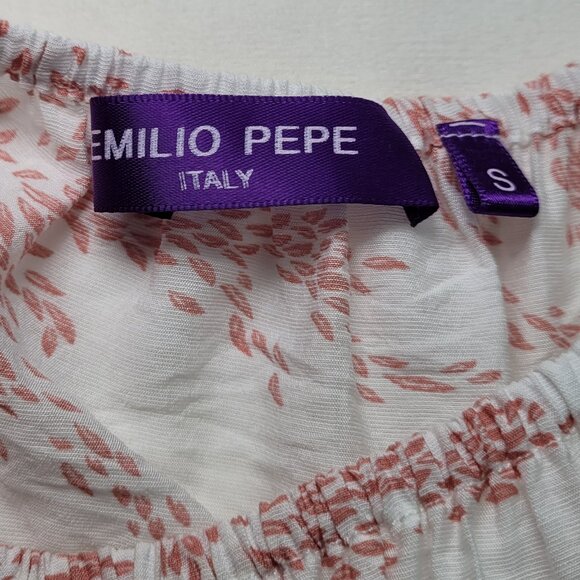 Emilio Pepe Off-the-Shoulder Peasant Blouse Ruched Balloon Sleeves Boho Chic - Picture 10 of 12